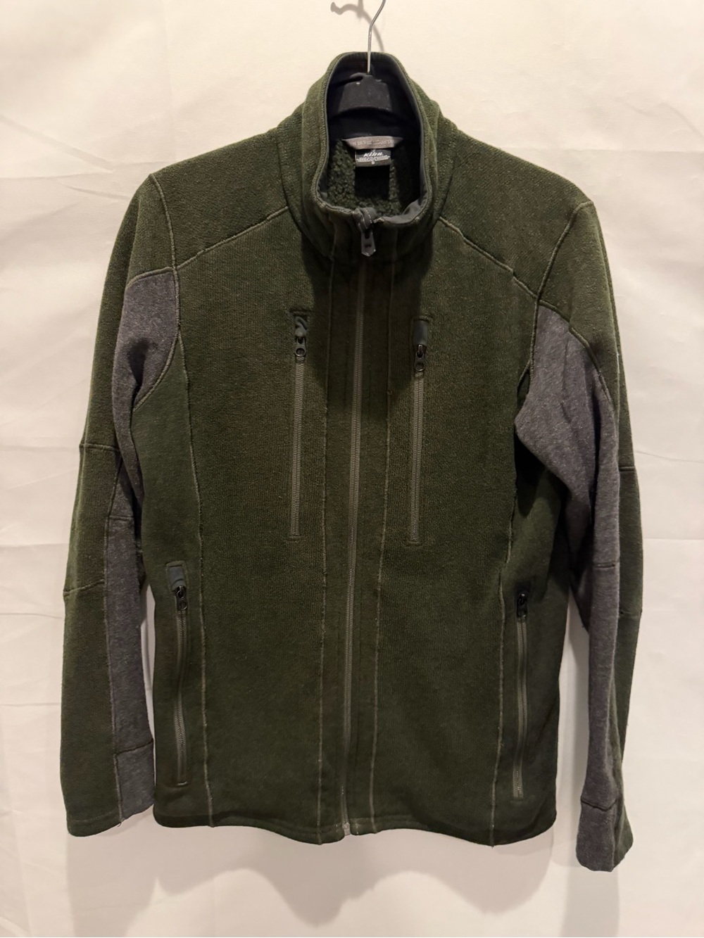 Kuhl Olive Green Zip-Up Fleece Jacket with Gray Accents size small.cozy,casual